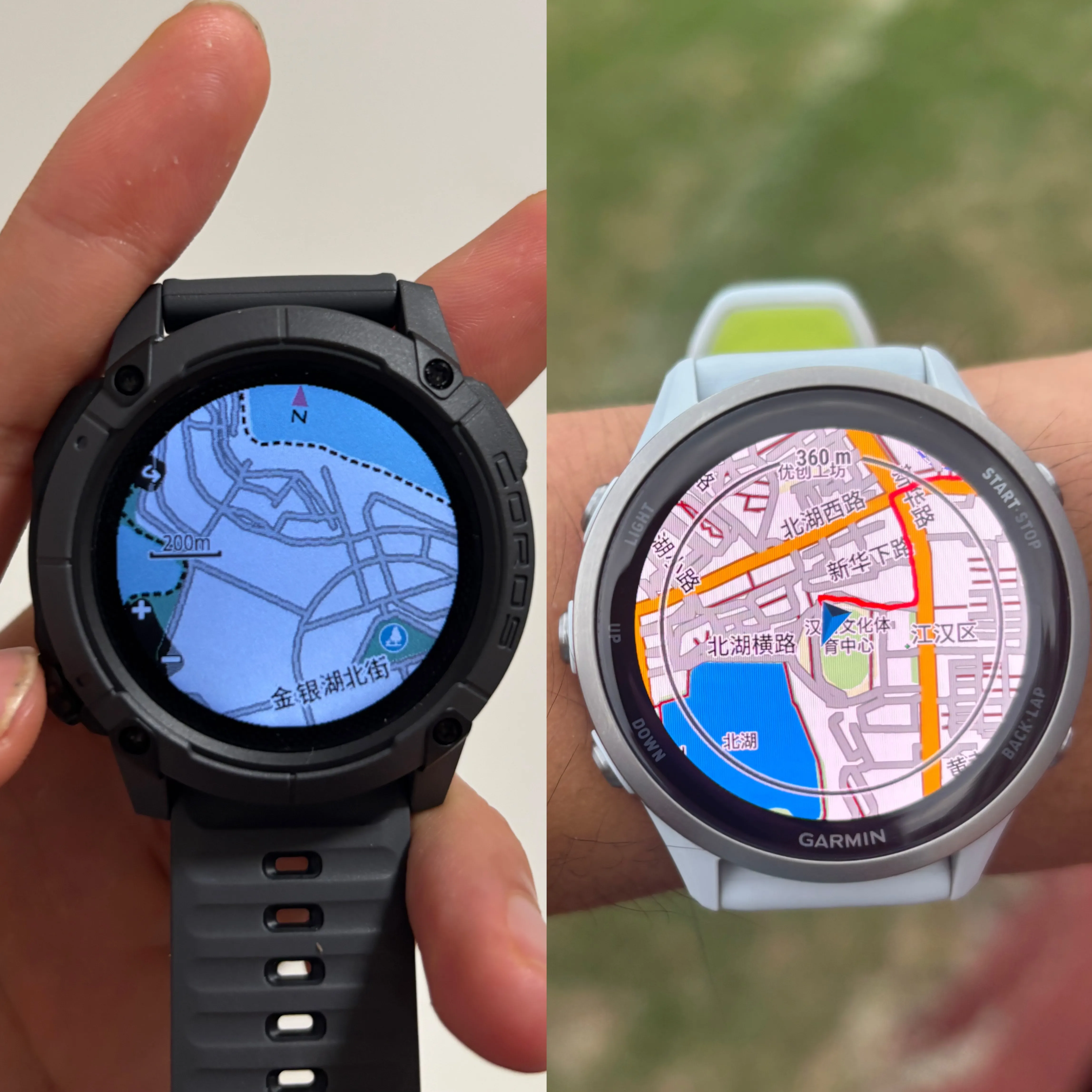 地图细节，Nomad vs 佳明Forerunner 970